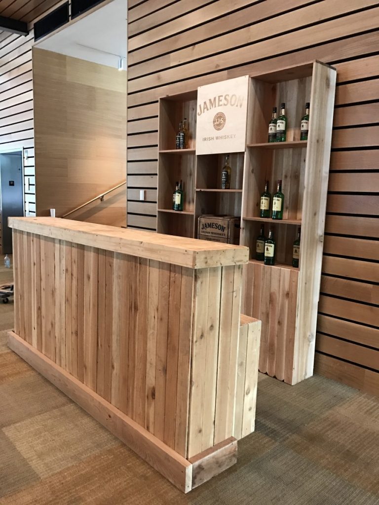 Custom Made Rustic Barback with our Wooden Picketed Bar