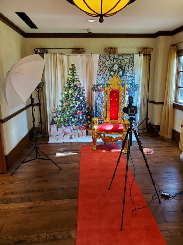 Throne Chair for Santa Setup - With Red Carpet / Step & Repeat Banner