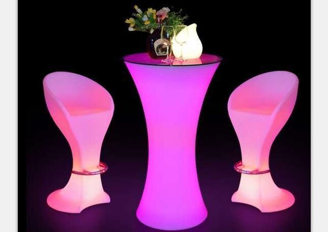 Hourglass LED Cocktail Tables with LED Barstools