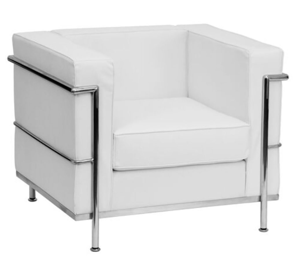 White Leather Stage Chair with Chrome Detailing - DPC Event Services